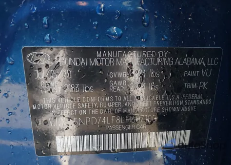 2020 Hyundai Elantra Se from USA, damaged, VIN 5NPD74LF8LH607100